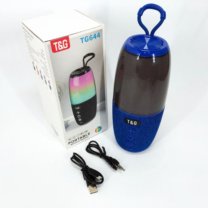 Портативна колонка TG644 5W з RGB підсвічуванням та ремінцем, музичні колонки для вулиці. Колір: синій