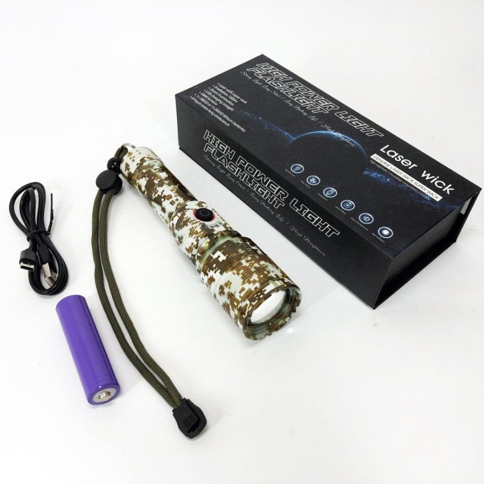 Ліхтар ручний акумуляторний PLD-AK132M Camouflage, Ліхтар ручний потужний, Тактичний ліхтар