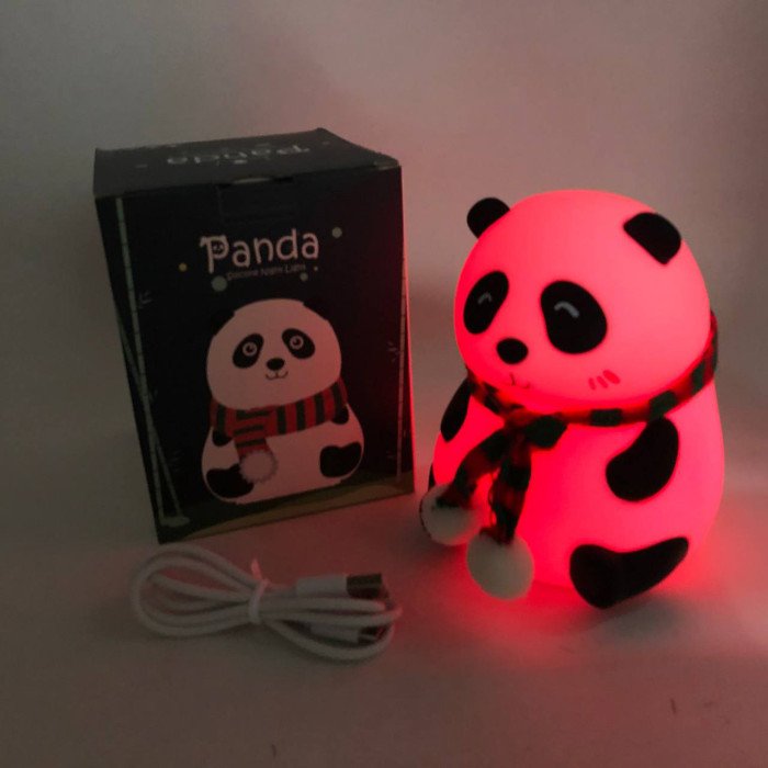 Дитячий силіконовий нічник світильник Панда 7 кольорів, Силіконовий нічник іграшка для дітей
