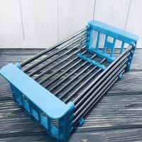 Сушарка для посуду настільна складна над раковиною багатофункціональна нержавейка Kitchen Drain Shelf Rack. Колір блакитний