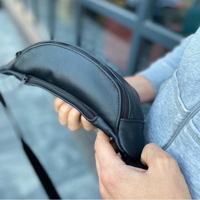 Шкіряна бананка, чоловіча сумка жіноча з натуральної шкіри, чорна барсетка