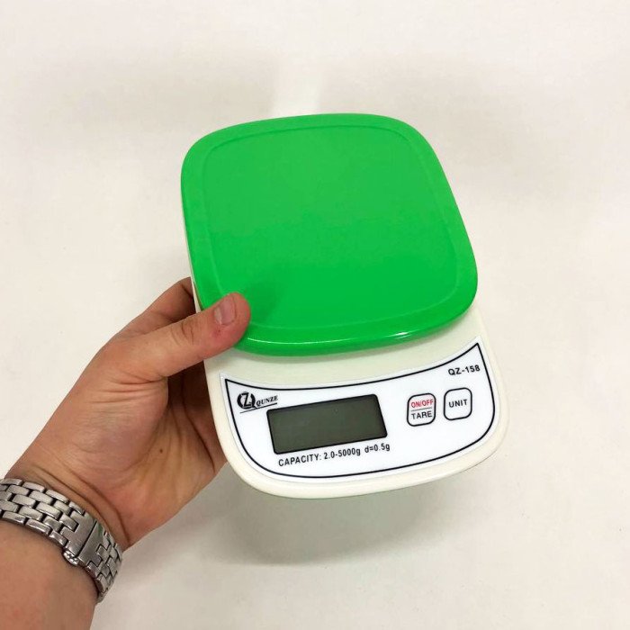 Ваги кухонні з плоскою платформою QZ-158 5кг, точні кухонні ваги. Колір: зелений