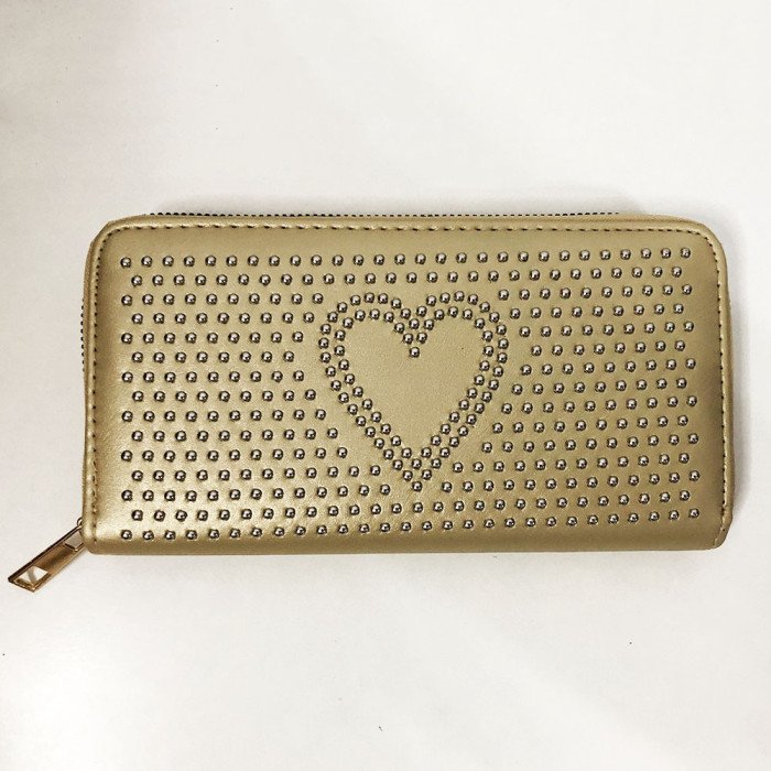 Гаманець з еко шкіри з орнаментом серця. Колір: золотий