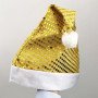 Шапка Діда Мороза новорічна жовта із золотими паєтками
