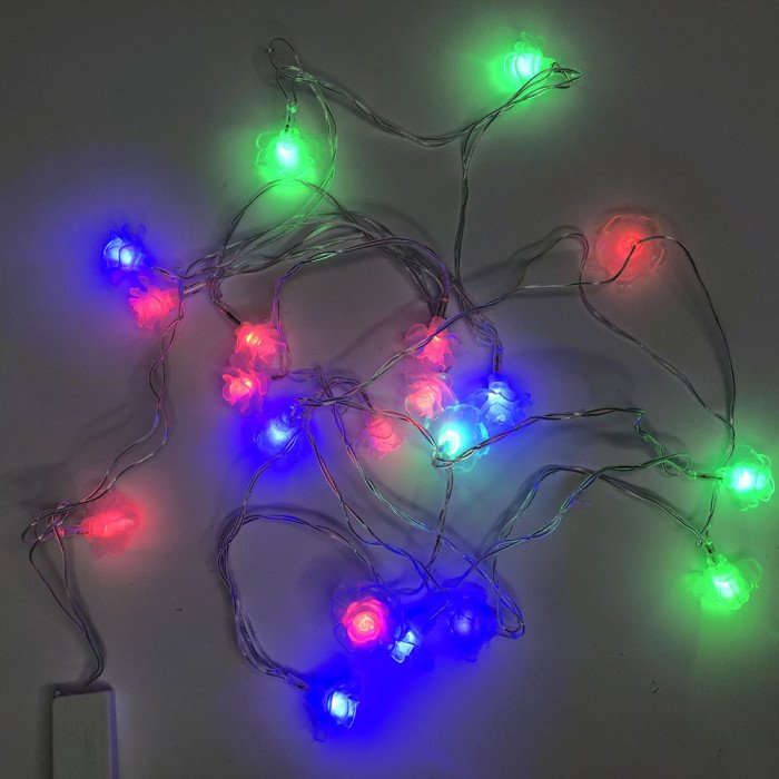 Гірлянда квіточки різнобарвні, провід прозорий, 3м