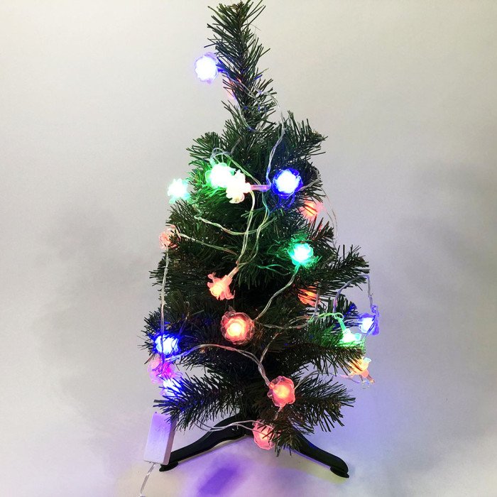 Гірлянда квіточки різнобарвні, провід прозорий, 3м