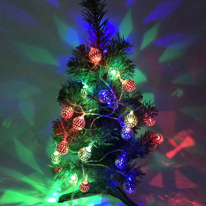 Гірлянда металеві кульки, різнобарвна, провід прозорий, 3м