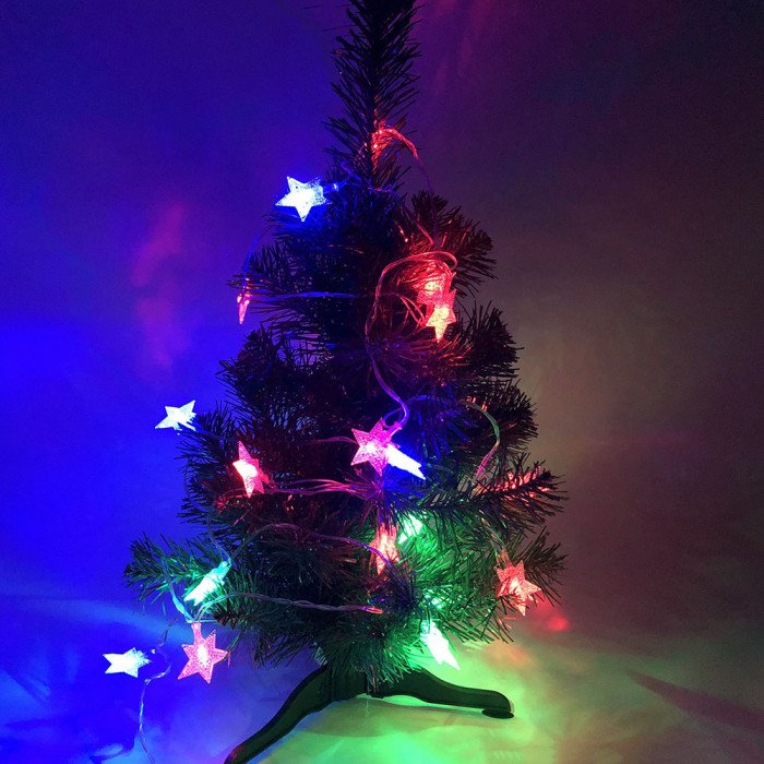 Гірлянда зірочки різнокольорові, провід прозорий, 3м