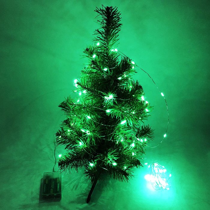 Гірлянда світлодіодна роса на батарейках зелена, провід прозорий, 5м