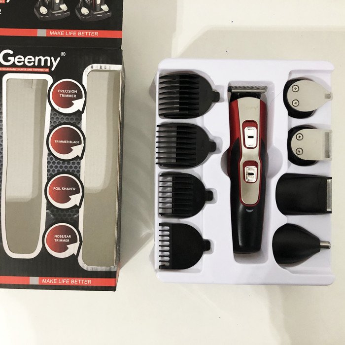 Машинка для стрижки 10в1 GEMEI GM-592, машина для окантування, підстригальна машинка. Колір: червоний