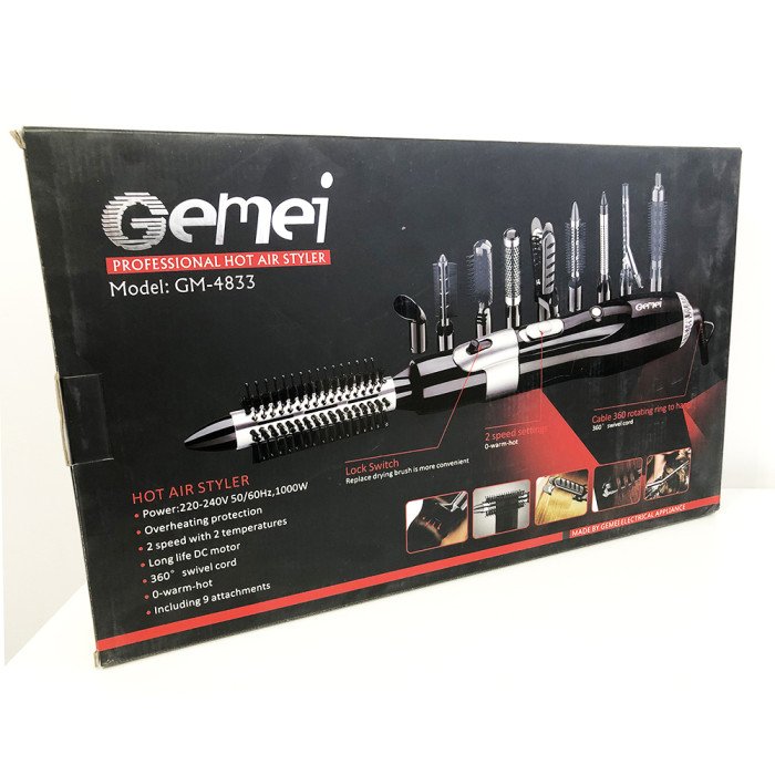 Фен щітка 10 в 1 GEMEI GM-4833. Колір чорний