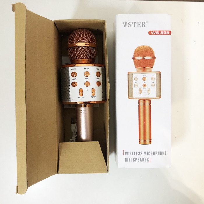 Безпровідний мікрофон для караоке WS-858 WSTER. Колір: рожеве золото