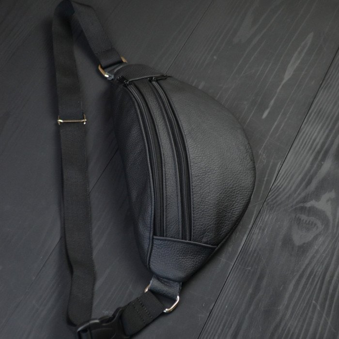 Бананка з натуральної шкіри, сумка чоловіча-жіноча барсетка чорна сумочка