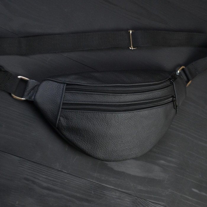 Бананка з натуральної шкіри, сумка чоловіча-жіноча барсетка чорна сумочка