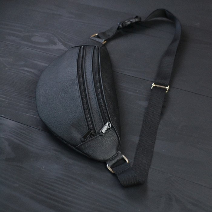 Бананка з натуральної шкіри, сумка чоловіча-жіноча барсетка чорна сумочка