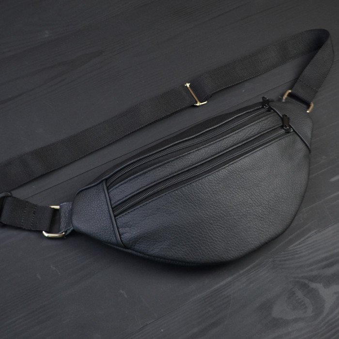 Бананка з натуральної шкіри, сумка чоловіча-жіноча барсетка чорна сумочка