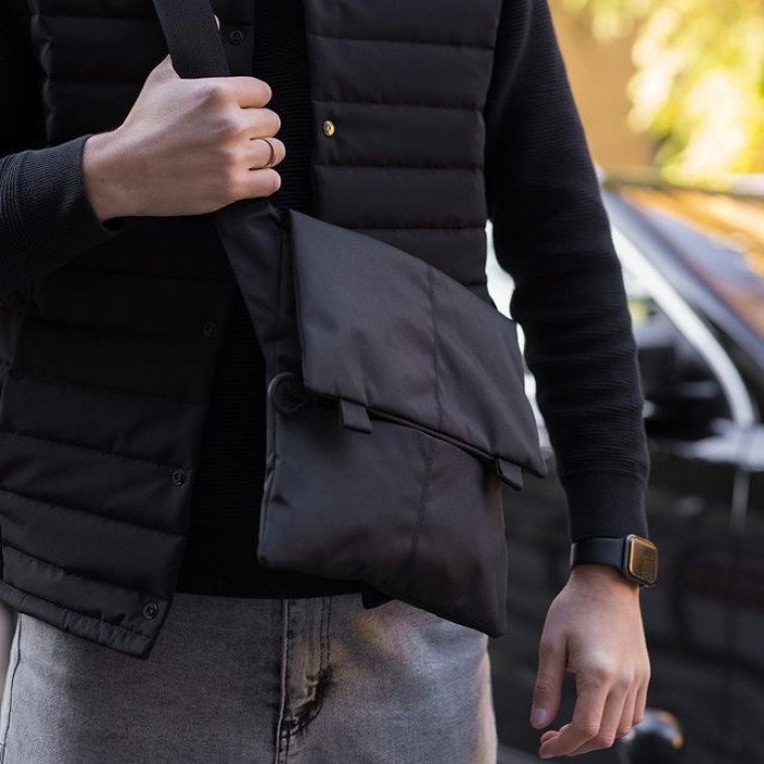 Тактичний месенджер, Чоловіча сумка чорна тканинна, Чоловіча сумка через плече шкіра