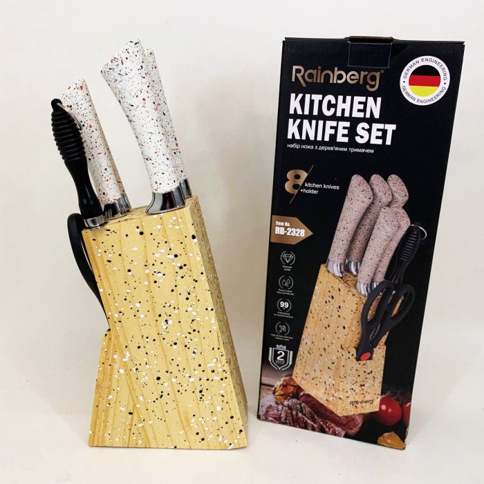 Набір ножів із нержавіючої сталі з основою Rainberg RB-2328 White