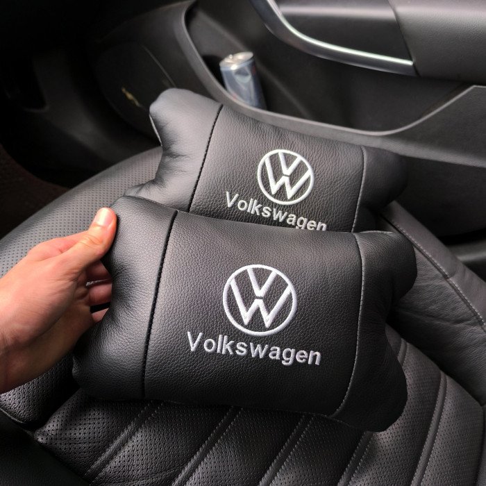 Набір подушок 2шт в авто Volkswagen з натуральної шкіри, на підголовник у машину, Автомобільна  подушка