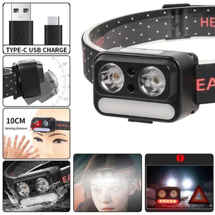 Ліхтар налобний 2069-XPG+XPG+5SMD Motion sensor