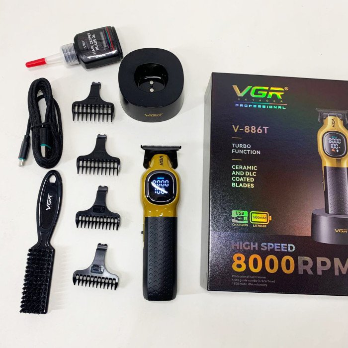 Тример для стрижки волосся VGR V-886T GOLD 8000RPM 4 насадки