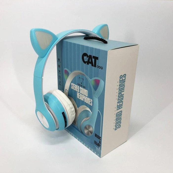 Навушники накладні бездротові ST37M зі котячими вушками, що світяться. Колір: синій