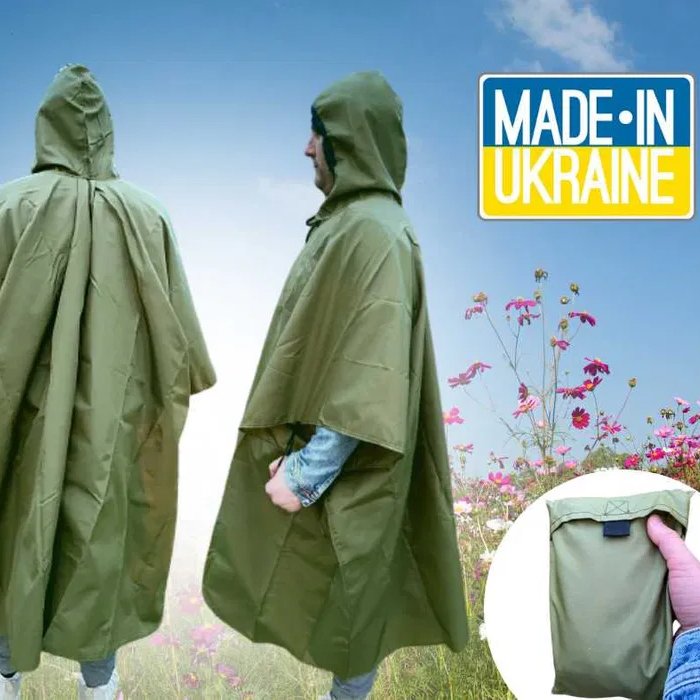 Дощовик пончо олива, Пончо ЗСУ, Пончо водонепроникне, Тактичний дощовик пончо