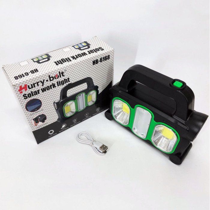 Ліхтар ручний на сонячній батареї 3в1 HB-6168-LED+2COB з боковою лампою, 3 режими з функцією Power Bank