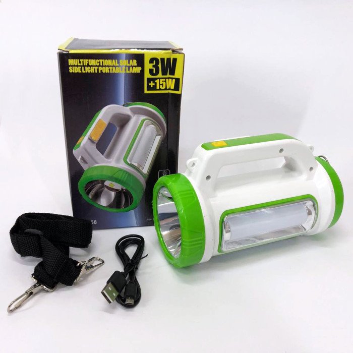 Ліхтар кемпінговий із сонячною панеллю 5158-LED-COB power bank, переносний ліхтар. Колір: зелений