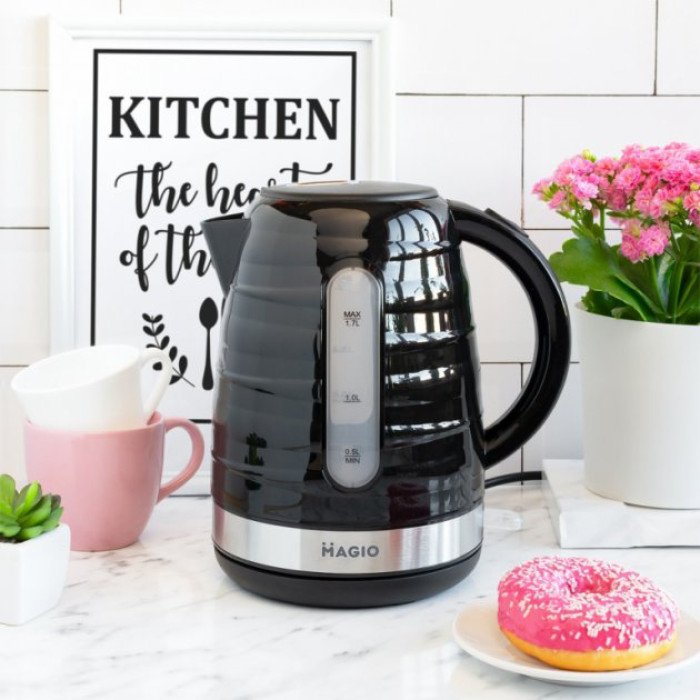 Електрочайник MAGIO MG-101 на 1,7 л, гарний електричний чайник, маленький електрочайник. Колір: чорний