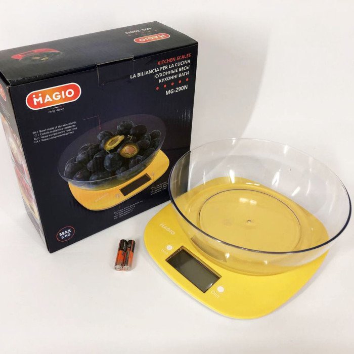Ваги кухонні MAGIO MG-290, кухонні ваги зі знімною чашею, електронні ваги для продуктів. Колір: жовтий