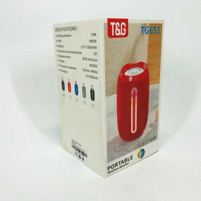 Портативна Bluetooth-колонка TG653 USB з ремінцем, акумуляторна колонка для музики. Колір: чорний