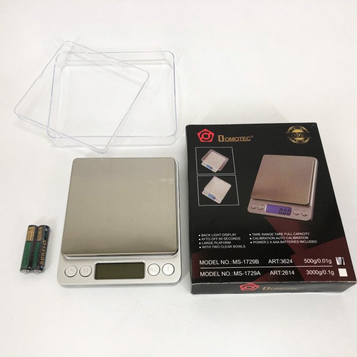 Ваги ювелірні Domotec MS-1729B електронні з 2-ма чашами 0,01-500 гр, Кишенькові ваги для золота