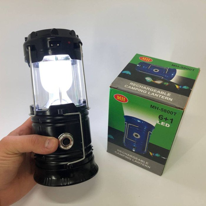 Туристичний ліхтар-лампа на сонячній батареї з павербанком CAMPING MH-5800T (6+1 LED). Колір: чорний
