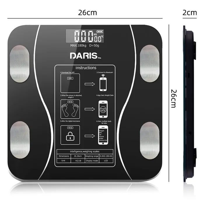 Розумні смарт-ваги Scale TY-619 електронні з додатком на телефон LCD-дисплей загартоване скло