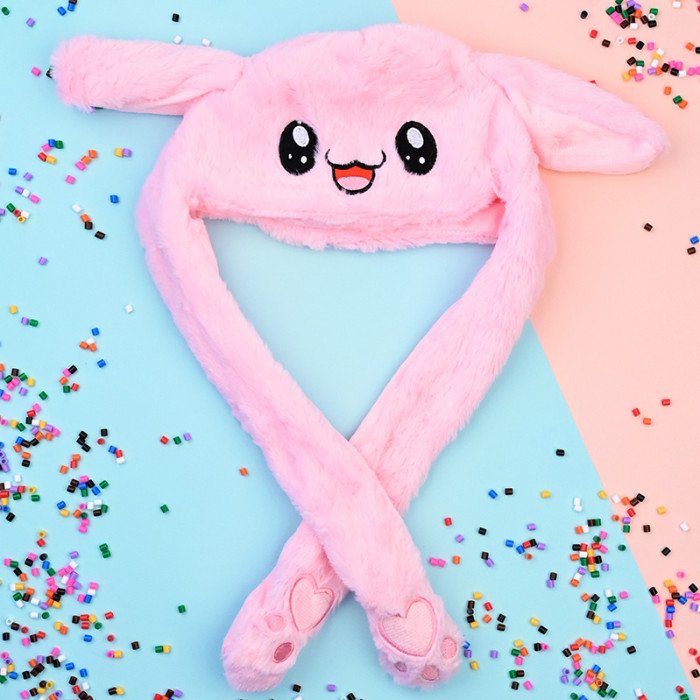 Карнавальна шапка з підсвічуванням: рожевий зайчик з піднімаючими вухами