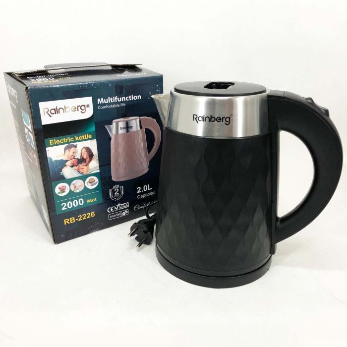 Чайник електричний Rainberg RB-2226 з нержавіючої сталі 2000Вт 2л. Колір: чорний