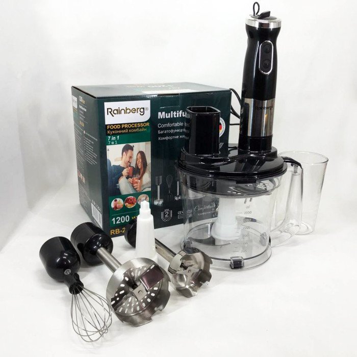 Багатофункціональний занурювальний мульти блендер 4в1 Rainberg RB-2238 подрібнювач 1200 Вт, потужний
