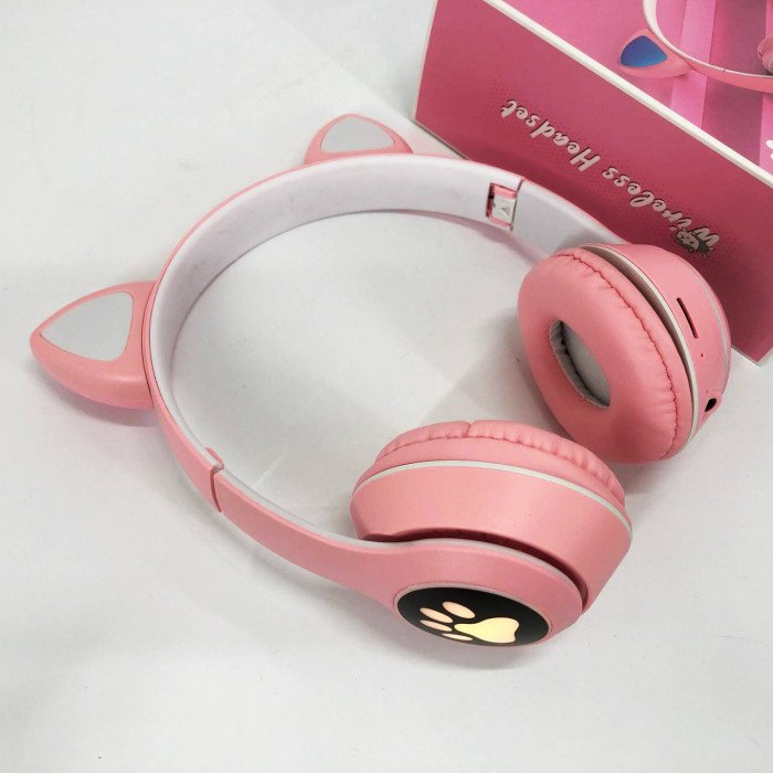Бездротові навушники з котячими вушками та RGB підсвічуванням Cat VZV 23M. Колір: рожевий