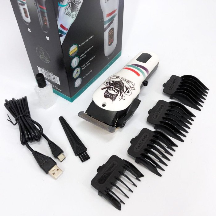 Машинка для стрижки волосся та бороди професійна VGR V-699 B з насадками та LED дисплеєм. Колір: білий