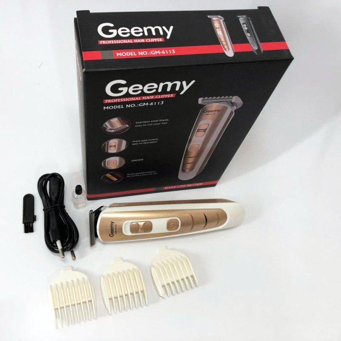 Машинка для стрижки волосся Gemei GM-6113 акумуляторна, чоловіча машинка для гоління. Колір: золотий