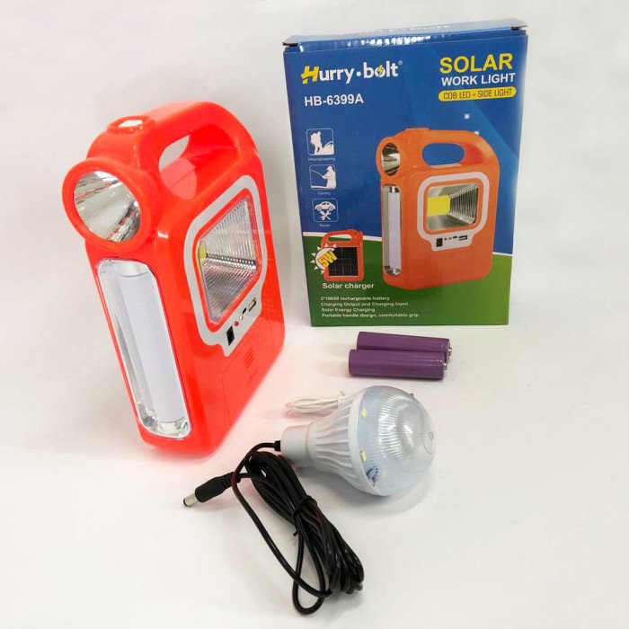 Ліхтар кемпінг переносний 6399А - LED+COB, power bank, 2x18650, сонячна батарея. Колір: помаранчевий
