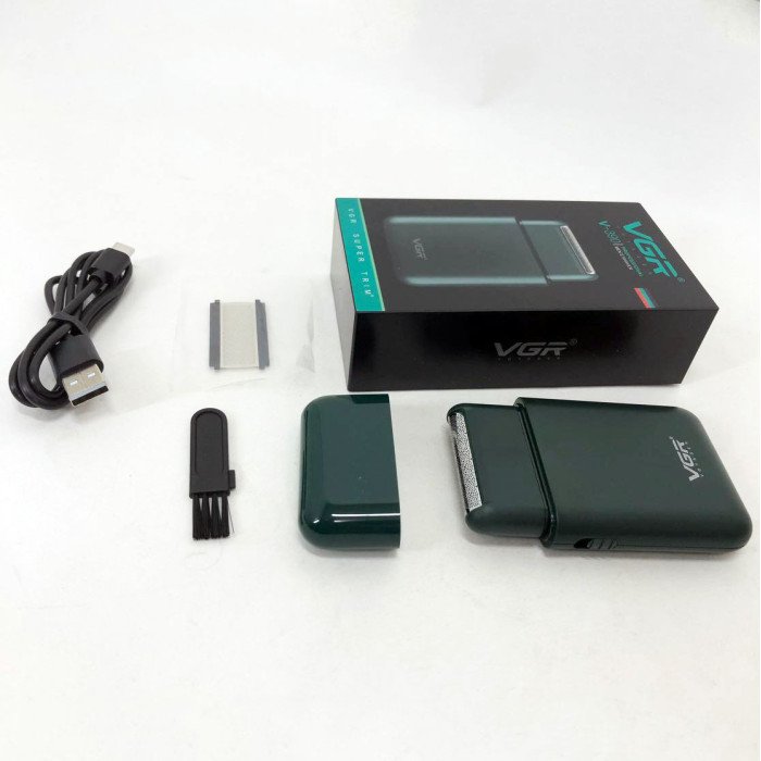 Акумуляторна чоловіча міні електробритва VGR V-390 для гоління бороди та вусів шейвер. Колір: зелений