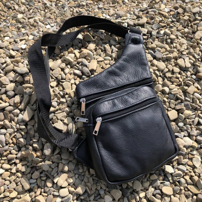 Чоловіча сумка з натуральної шкіри, тактична сумка - месенджер чорна, тактична сумка на груди