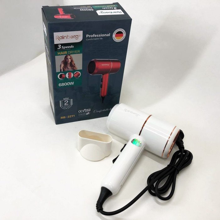 Фен для укладання та сушіння волосся Rainberg RB-2211 + насадка-концентратор. Колір: білий