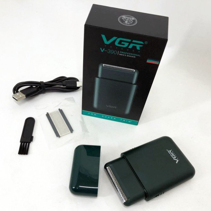 Акумуляторна чоловіча міні електробритва VGR V-390 для гоління бороди та вусів шейвер. Колір: зелений