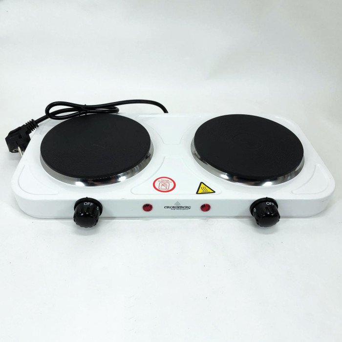 Плита електрична настільна побутова Crownberg CB-3746 двоконфоркова дискова кухонна плита 2000 Вт