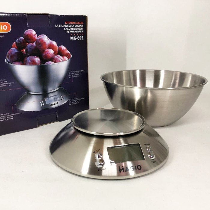 Ваги кухонні на 5 кг з нержавіючої сталі MAGIO MG-695, ваги міні, Ваги кухонні зі знімною чашею