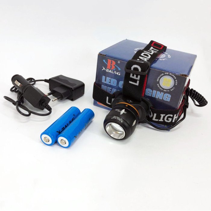 Ліхтар налобний світлодіодний водонепроникний з 2 акумуляторами Bailong BL-T06B-P90, головний ліхтарик