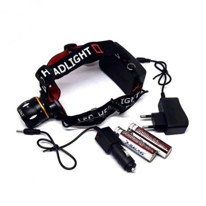Ліхтар налобний світлодіодний водонепроникний з 2 акумуляторами Bailong BL-T06B-P90, головний ліхтарик